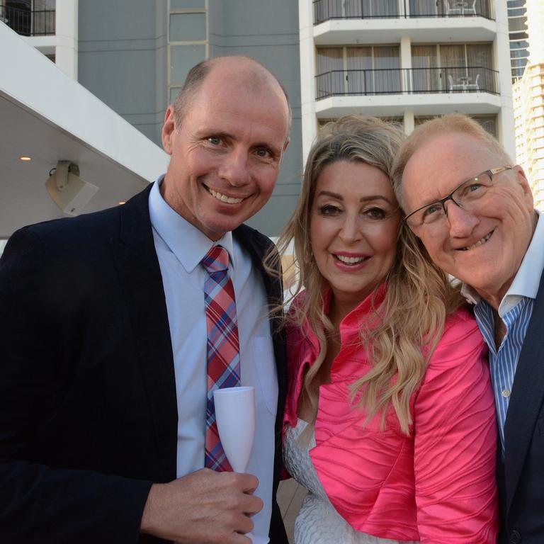 Tom Forbes, Anne Galvin and Richard Halliday at the opening of Cali Beach Club, Surfers Paradise. Picture: Regina King