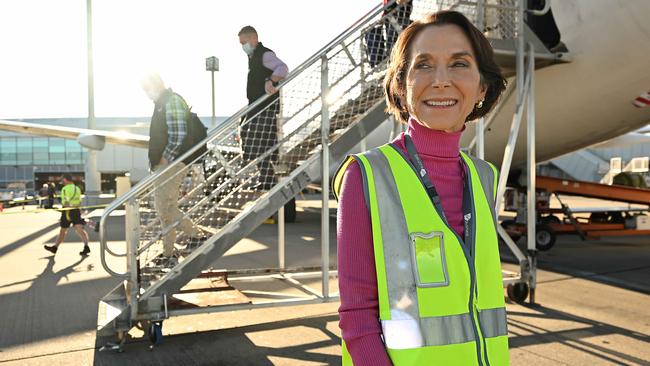 Virgin Australia chief executive Jayne Hrdlicka on the ground at Brisbane Airport. Picture: Lyndon Mechielsen