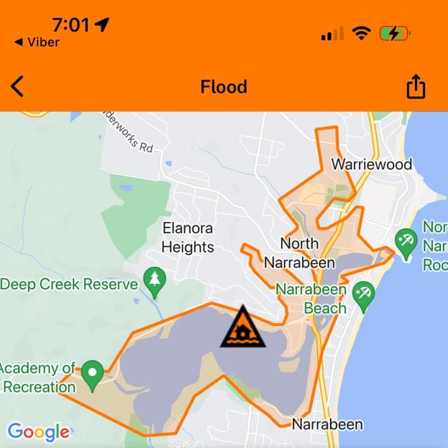 The NSW SES issued a "watch and act" notice at 7pm on Friday for residents living in a zone around Narrabeen Lagoon to prepare to evacuate as the lagoon's water levels rises