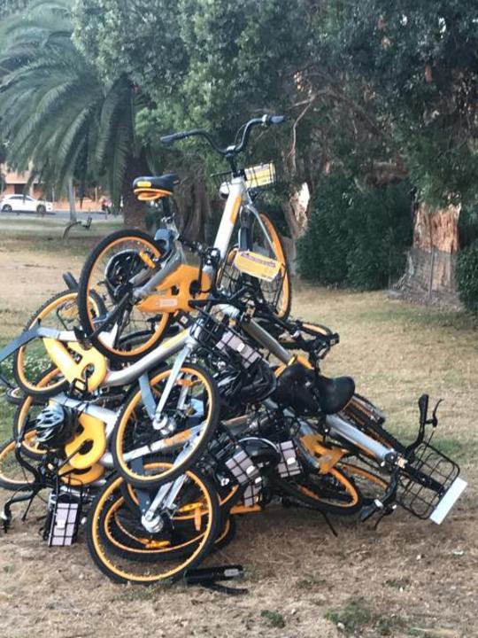 Pile of bikes at Waverley Park. Picture: Jack Vassallo
