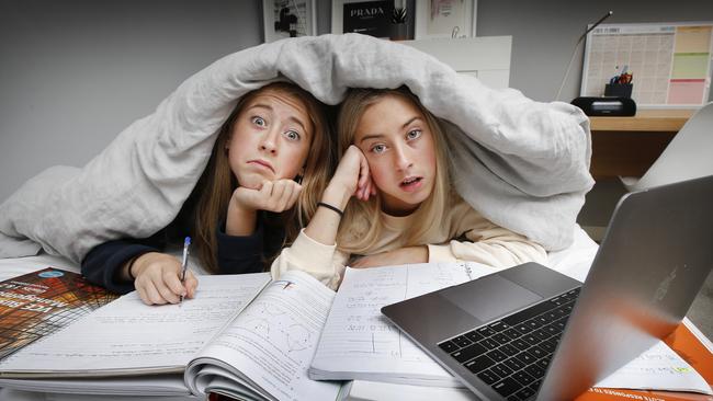 the push for perfection is mucking with teensÕ sleep patterns. Study sisters Greta 14 and Ally 16 finding it hard to balance between lots of study and getting enough sleep. Picture: David Caird