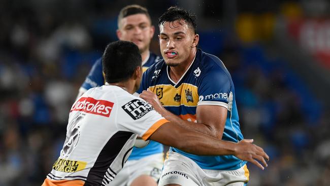 Titans enforcer Tino Fa'asuamaleaui will add spark to Gold Coast’s pack. Picture: Matt Roberts/Getty Images