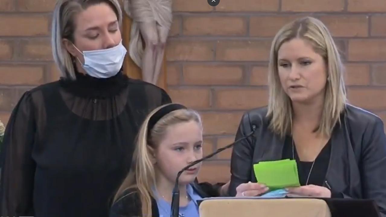 Katherine Tuck speaks at Shane Tuck’s funeral last year.