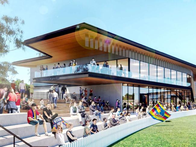 The proposed Adelaide Football Club HQ at Thebarton would seethe clubrooms and high-performance centre facing west from the South Rdside of the oval.