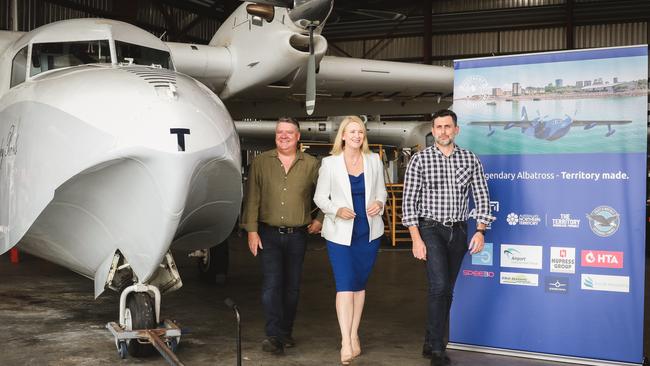 Pictured with former Education Minister Mark Monaghan and former deputy Chief Minister Nicole Manison in 2021, Mr Bellot (right) is accustomed to working on big projects. Picture: Glenn Campbell