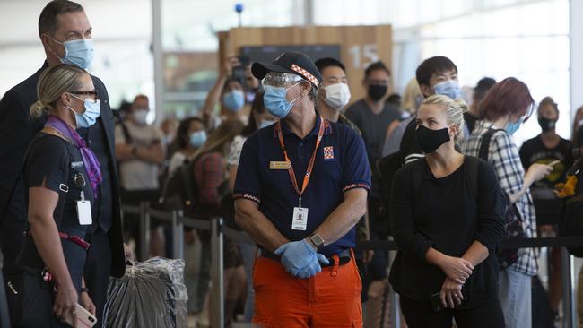 Travellers arrive at Adelaide Airport earlier in the year. Picture: Emma Brasier