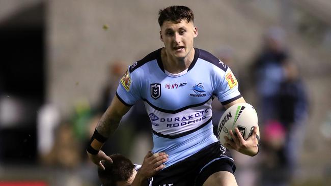 Cronulla's Bronson Xerri and Cowboy's Tom Opacic during NRL match between the Cronulla Sharks and North Queensland Cowboys at Pointsbet Stadium. Picture. Phil Hillyard