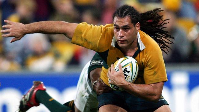 A dread-locked George Smith in action for the Wallabies against South Africa.