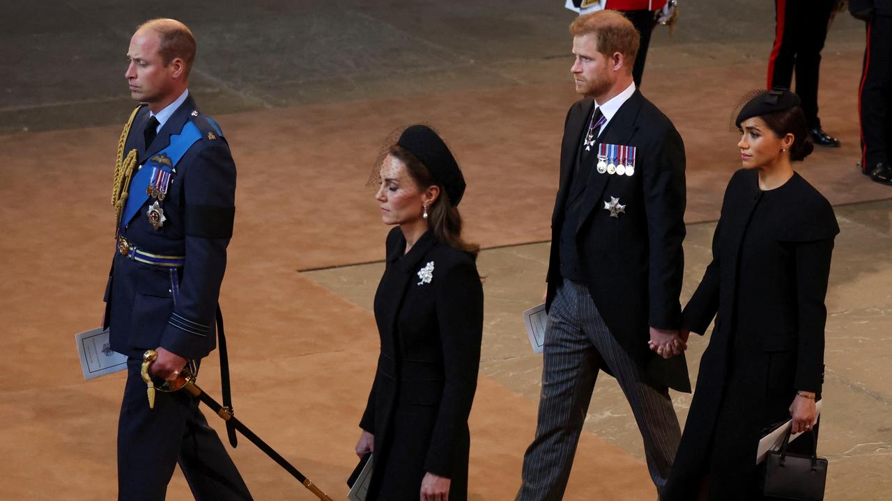 They briefly reunited with Prince William and Princess Kate amid official mourning duties. Picture: Phil Noble - WPA Pool/Getty Images