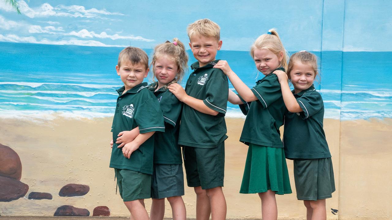 MY FIRST YEAR 2024: Mount Tyson State School Prep students (from left) Kip, Chelsea, Henry, Jorjah and Adeline, February 2024. Picture: Bev Lacey