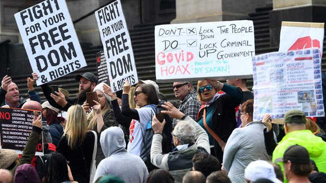 Anti-lockdown protesters in Melbourne. Picture; AFP.