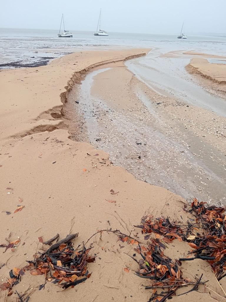 Erosion at Urangan Beach on Sunday following wild weather caused by ex-Tropical Cyclone Albert. Photo: Glenn Penrose.