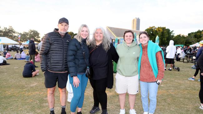 Gold Coast Marathon 2023 Chris, Julie Lardner, Sheree Minturn, Emily Newett, Amy Borizov. 1 July 2023 Southport Picture by Richard Gosling