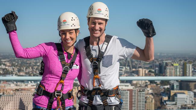 Sportsman Jude Bolton with wife Lynette before they took the plunge. Picture: Matias Gwyther