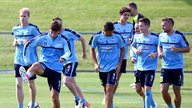 Filip Holosko kicks the ball during a Sydney FC A-League training.