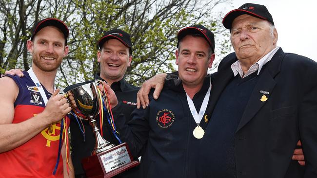 Diggers Rest celebrates its premiership win. Picture: Josie Hayden