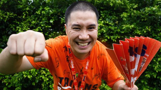 Forest Gardens resident Paul Law is the Cairns Taipans' biggest fan, having been an Orange Army member for 18 years and attending every home game. He thinks the Taipans can beat the Sydney Kings in the NBL23 semi finals series and go on to win the championship. Picture: Brendan Radke