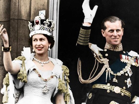 The Queen and the Duke of Edinburgh on the day of her coronation. Picture: The Print Collector/Getty Images