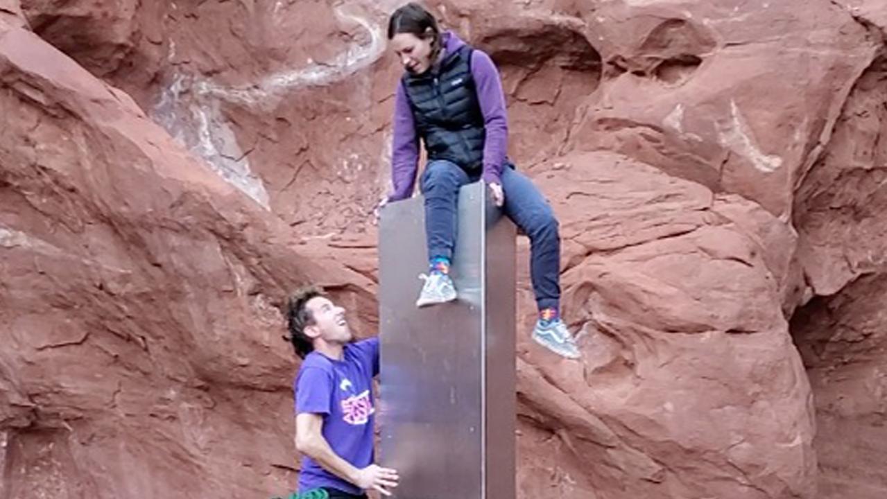 A mysterious metal pillar has become a tourist attraction.