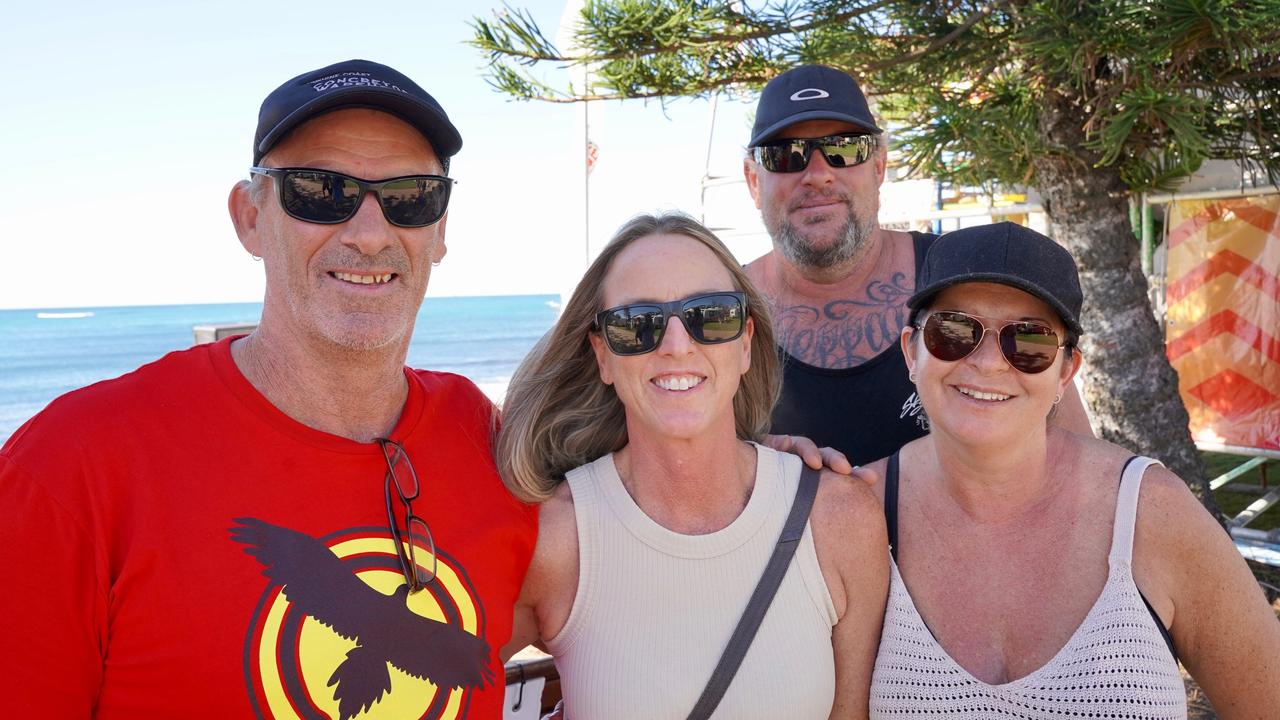 Todd Grogan, Nicola Hodgson, Paul 'Shep' Sheppard and Kate Sheppard at the 49th Annual Pa &amp; Ma Bendall Memorial Surfing Contest held at Moffat Beach in Caloundra on April 8, 2023. Picture: Katrina Lezaic