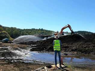 WATER MONITOR: NSW Environment Protection Authority staff are monitoring fire water runoff at Lismore waste facility following the fire, to ensure the water does not end up in the environment. Picture: Supplied