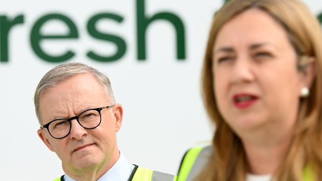 Anthony Albanese with Premier Annastacia Palaszczuk in Brisbane. Picture: NCA NewsWire / Dan Peled