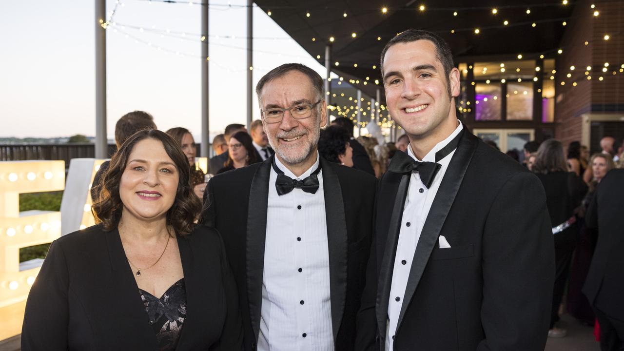 Representing Rowes are (from left) Sandie, John and Josh Rowe at the Focus HR Business Excellence Awards 2021 at Edmund Rice Cultural Centre, St Mary's College, Saturday, October 16, 2021. Picture: Kevin Farmer