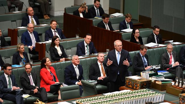 Prime Minister Scott Morrison during Question Time in the House of Representatives yesterday.