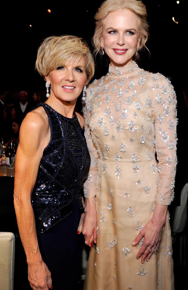 Australia's Foreign Minister Julie Bishop and actor Nicole Kidman attend the 2017 G'Day Black Tie Gala at Governors Ballroom in Hollywood, California. Picture: Getty