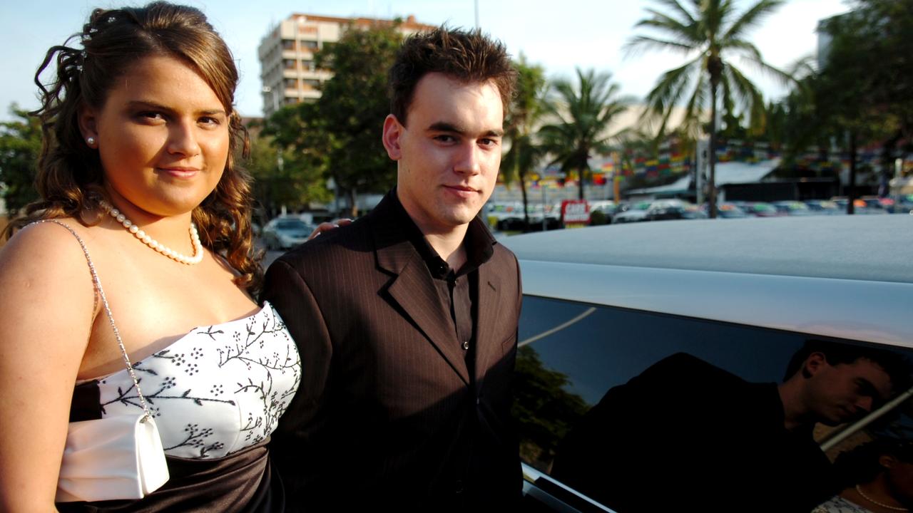 Socials for Formals Yearbook, O'Loughlin Catholic College. Laneshia Cooper and Sam Pile with the limousine they arrived in.