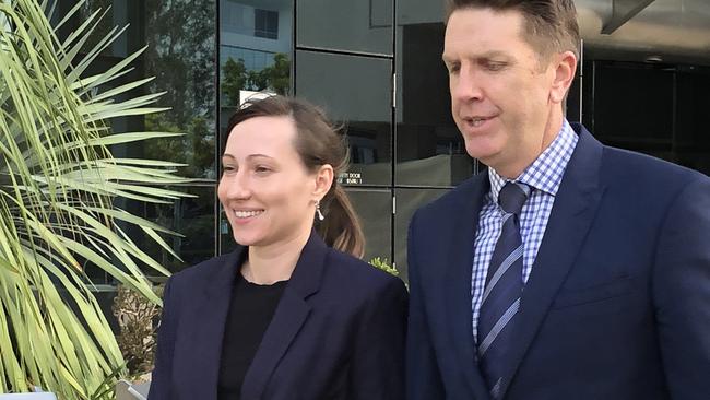 Russian mother Nadezda Bek leaves Southport Courthouse with her lawyer Jason Jacobson, of Jacobson Mahony Lawyers. Picture: Lea Emery.