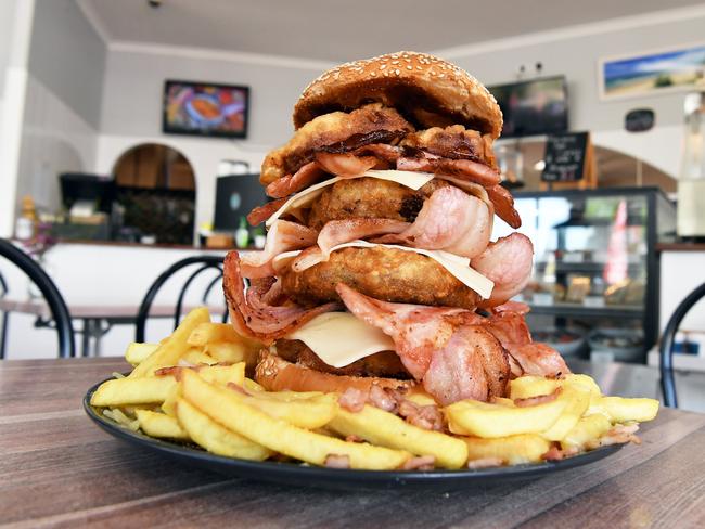 Wikid Fish n Chips Cafe have launched a mega, massive burger challenge on the coast. Photo Patrick Woods / Sunshine Coast Daily.