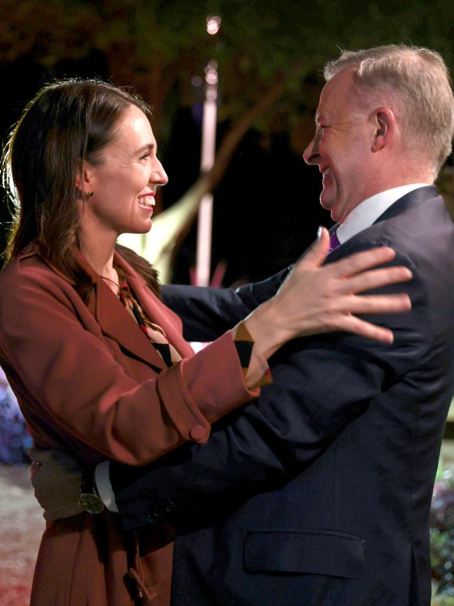 Jacinda Ardern and Anthony Albanese enjoyed hugs but she was never formally welcomed to parliament. Picture Supplied PMO