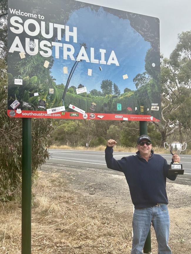 Haydn Lines at the South Australian border with The Andrew Ramsden trophy.