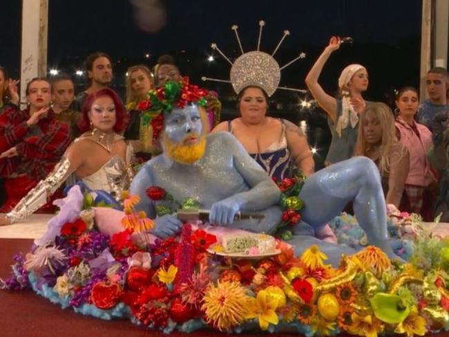 French actor Philippe Katerine appearing as the Greek god Dionysus during the Paris Olympics opening ceremony. Picture: Supplied