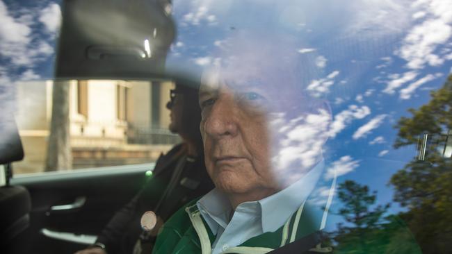 Veteran radio announcer Alan Jones on the day he was arrested by NSW police on charges of indecent assault. Picture: Liam Mendes/The Australian