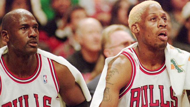 The Chicago Bulls gave stars (L-R) Michael Jordan and Dennis Rodman plenty of latitude. Picture: AP Photo