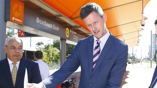 Gold Coast Mayor Tom Tate and Transport Minister Mark Bailey. Picture: Tertius Pickard