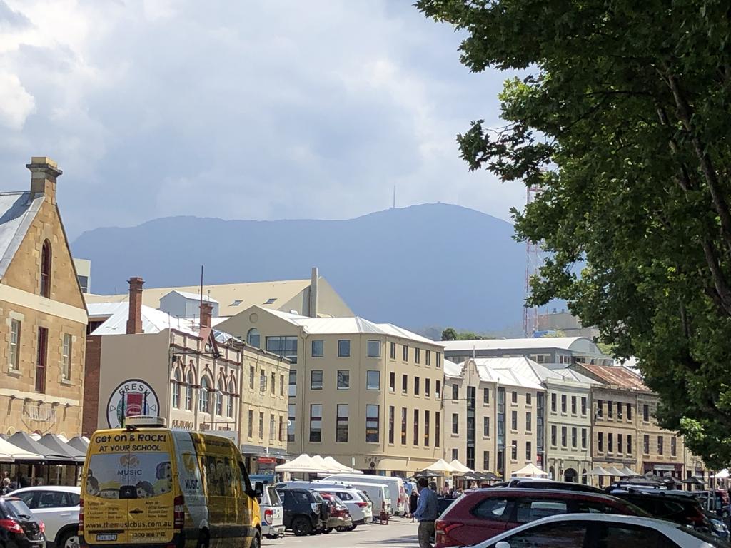 Bushfire smoke haze over Mt Wellington. Picture: PHIL YOUNG