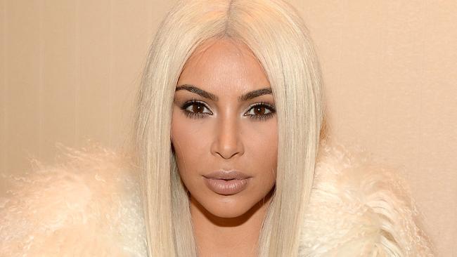 Kim Kardashian sported a platinum blonde wig at Kanye West’s Yeezy launch at New York Fashion Week. Picture: Kevin Mazur/Getty Images for Yeezy Season 3