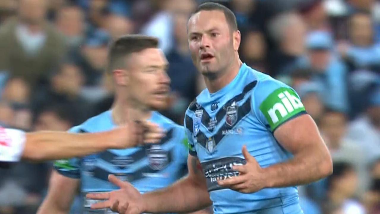 Boyd Cordner pleads with the referees.