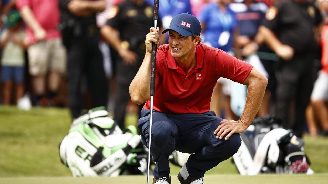 Adam Scott had to wait his turn to putt in a six-way sudden-death playoff in North Carolina. Picture: Jared C. Tilton/Getty Images