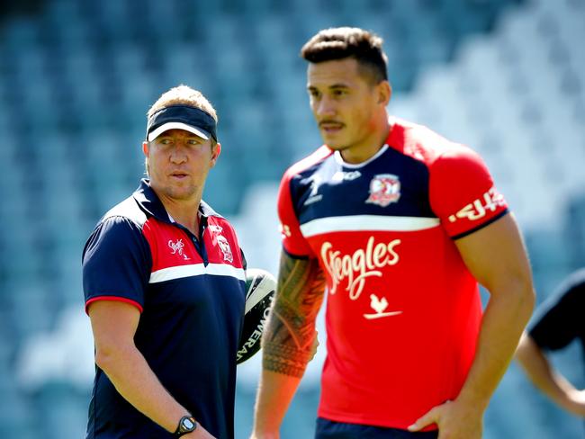 Coach Trent Robinson is not expecting Sonny Bill Williams during Sydney Roosters training at Allianz Stadium, Moore Park .Picture Gregg Porteous