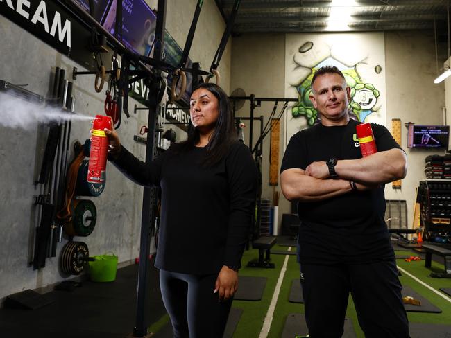 Tanya Kaur and Michael Paps, the co-owners of U8F Gym in Chipping Norton, have had their business inundated by mosquitoes. Picture: Jonathan Ng