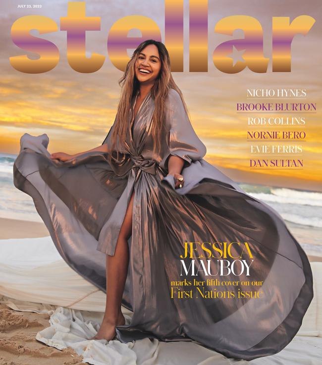 Jessica Mauboy on the cover of this weekend’s First Nations issue of Stellar, which exclusively features First Nations people, including Nicho Hynes.