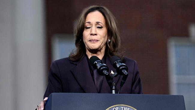 TOPSHOT - US Vice President Democratic presidential candidate Kamala Harris gestures as she speaks at Howard University in Washington, DC, on November 6, 2024. Donald Trump won a sweeping victory on November 6, 2024 in the US presidential election, defeating Kamala Harris to complete an astonishing political comeback that sent shock waves around the world. (Photo by Brendan SMIALOWSKI / AFP)