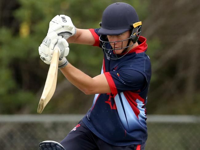 Jan 11, Premier Cricket: Fitzroy Doncaster v Dandenong. Edward Newman  batting for Fitzroy Doncaster plays a drive.Picture: Stuart Milligan