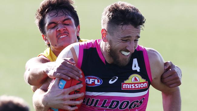 Marcus Bontempelli lost 42 KFC SuperCoach points to negative acts in Round 18. Picture: Michael Klein