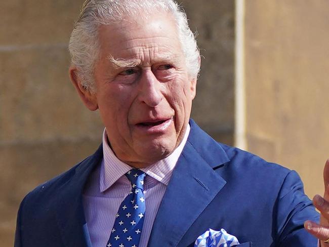 Britain's King Charles III (R) and Britain's Camilla, Queen Consort arrive for the Easter Mattins Service at St. George's Chapel, Windsor Castle on April 9, 2023. (Photo by Yui Mok / POOL / AFP)