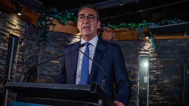 Premier Steven Marshall concedes defeat at the Robin Hood Hotel, Norwood. Picture: Tom Huntley